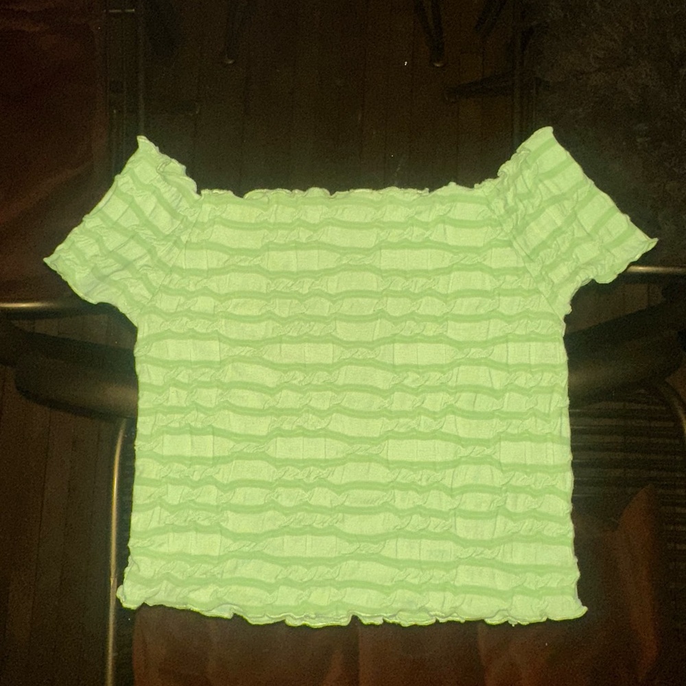 Lime Green Ruffled Off-Shoulder Top - Picture 2 of 4